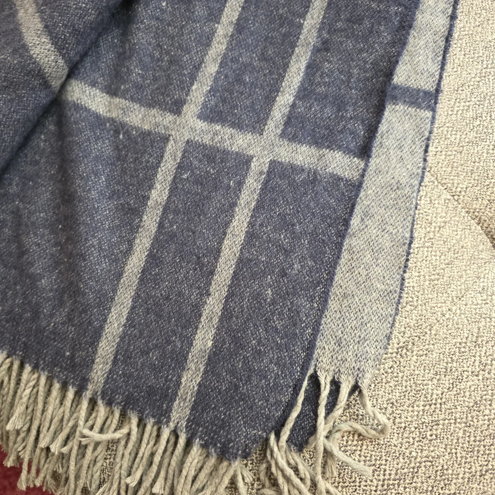 Nido Notte Italian Knit Blanket Plaid Dusty Blue Cotton Blend Soft Throw
